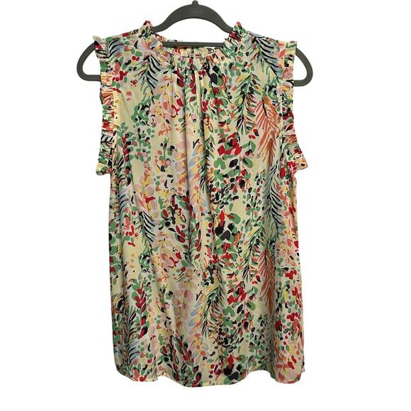 NWT Women’s Ott Sleeveless Floral Blouse Ruffle Lined Neck Button Closure Size L - Picture 1 of 8